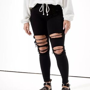 AE Ne(x)t Level Ripped Curvy High-Waisted Jegging - Black 4 Long